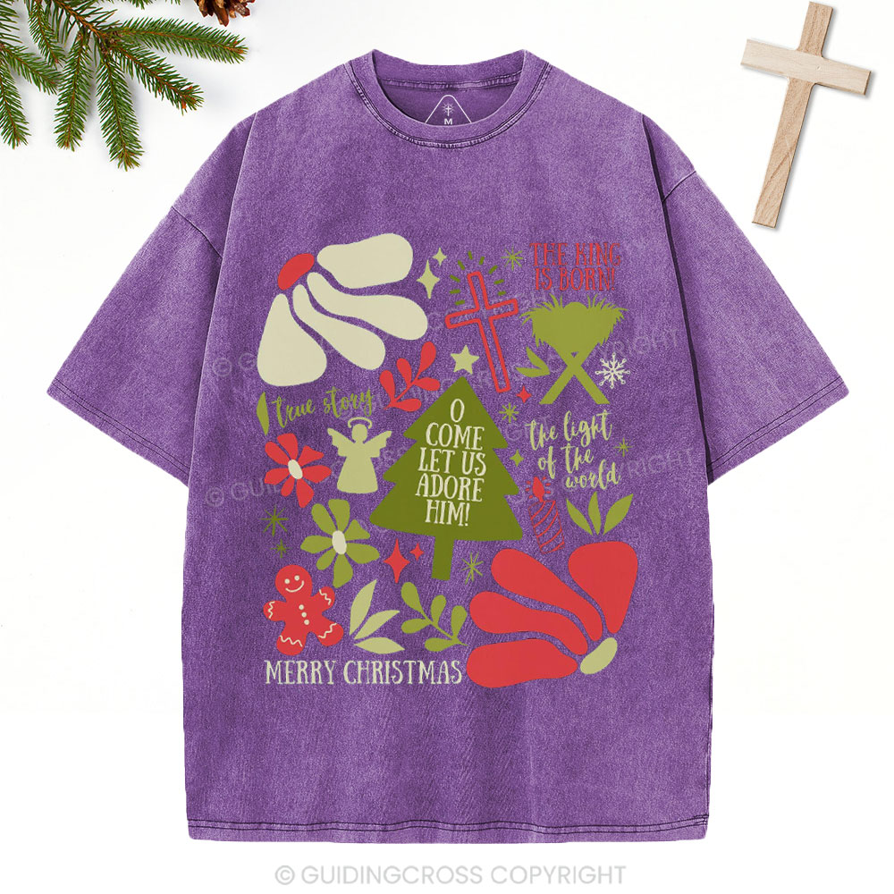 O Come Let Us Adore Him Christian Christmas Washed T-Shirt