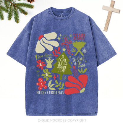 O Come Let Us Adore Him Christian Christmas Washed T-Shirt