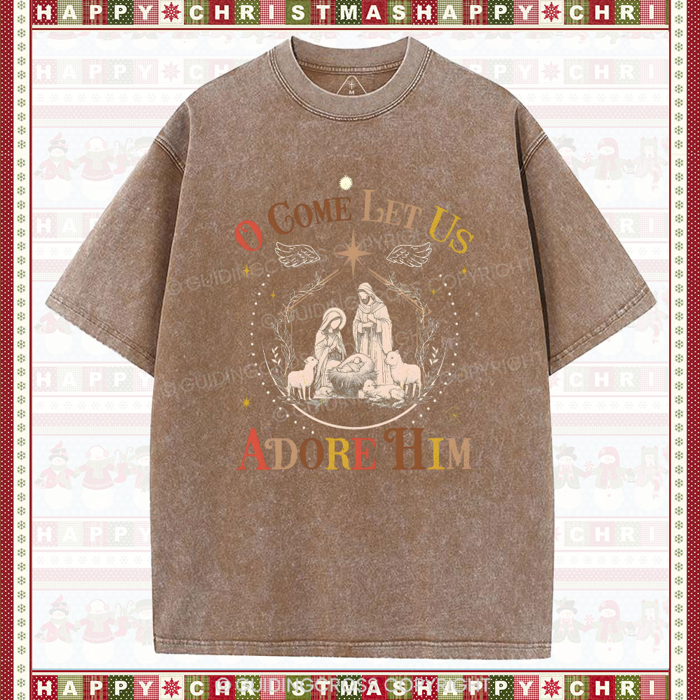 O Come Let Us Adore Him Christian Christmas washed T-Shirt