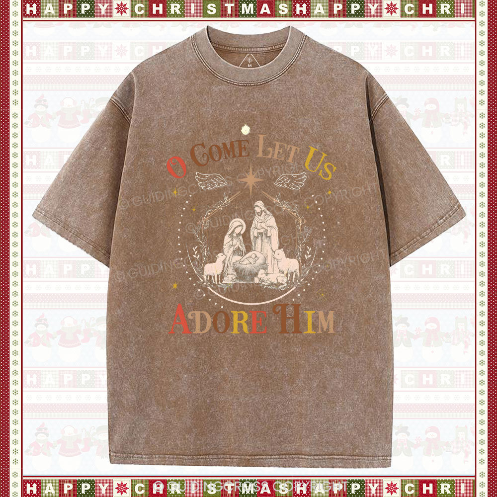 O Come Let Us Adore Him Christian Christmas washed T-Shirt