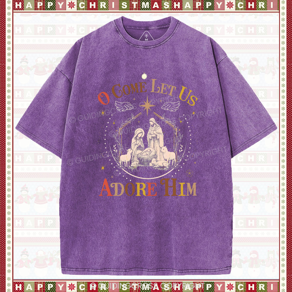 O Come Let Us Adore Him Christian Christmas washed T-Shirt