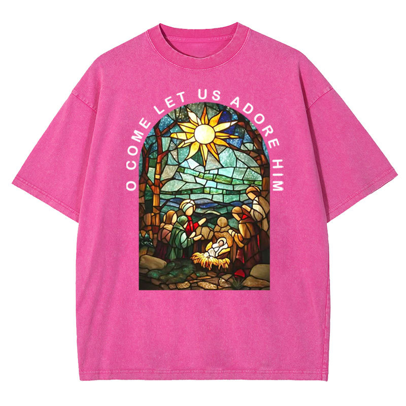 O Come Let Us Adore Him Christian Washed T-shirt