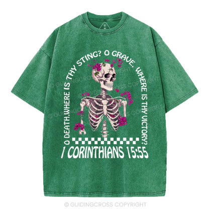 O Death Where Is Thy Sting Christian Washed T-Shirt