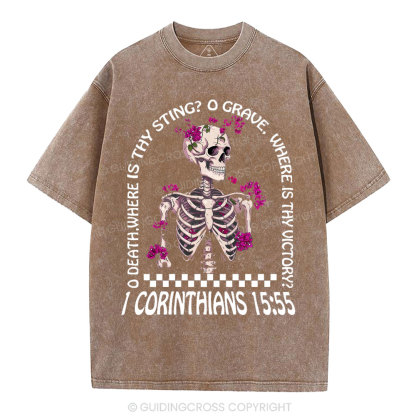 O Death Where Is Thy Sting Christian Washed T-Shirt
