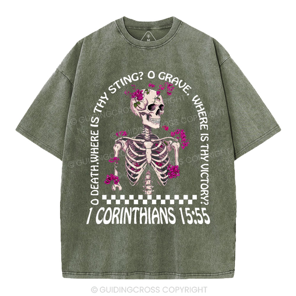O Death Where Is Thy Sting Christian Washed T-Shirt