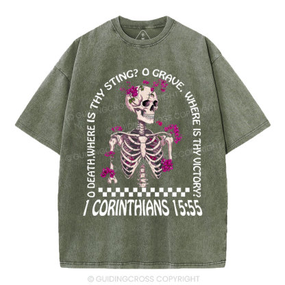 O Death Where Is Thy Sting Christian Washed T-Shirt