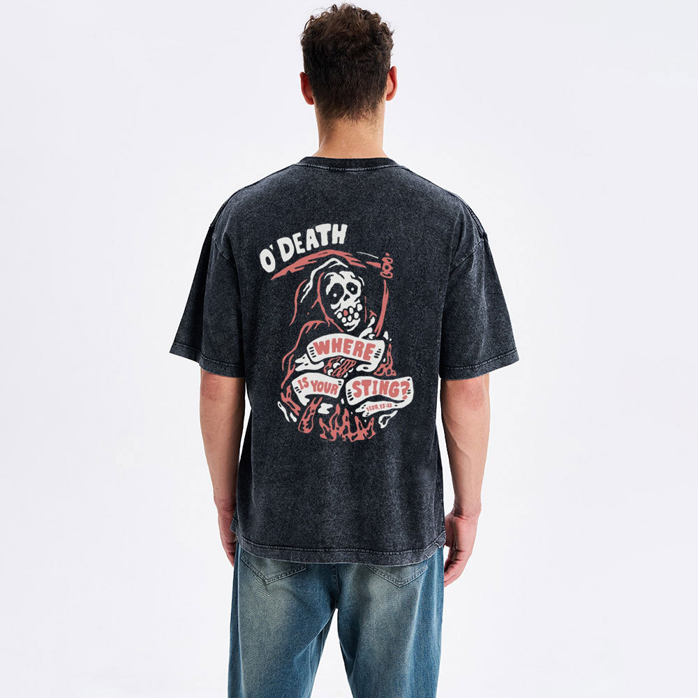 O'Death Where Is Your Sting Christian Washed T-Shirt