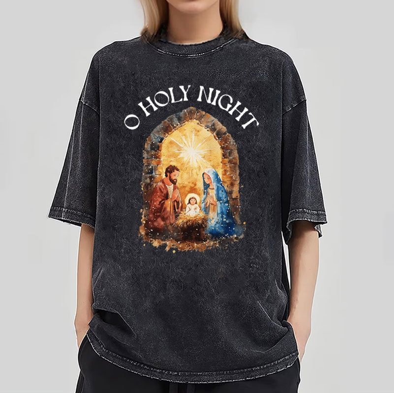 O Holy Night Christian Washed T-shirt