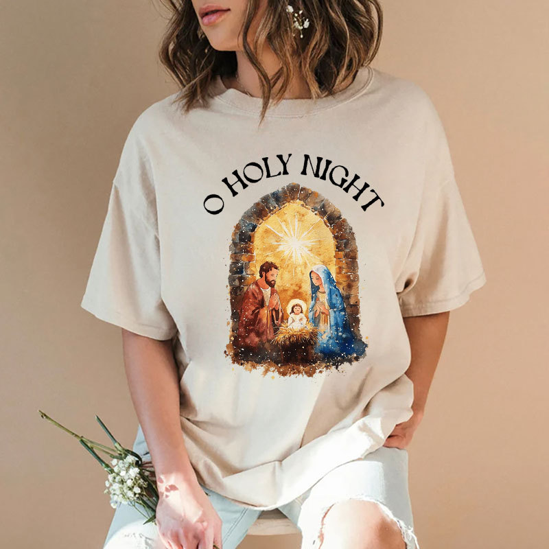 O Holy Night Christian Washed T-shirt