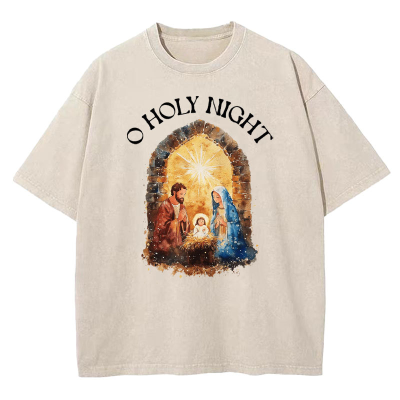 O Holy Night Christian Washed T-shirt