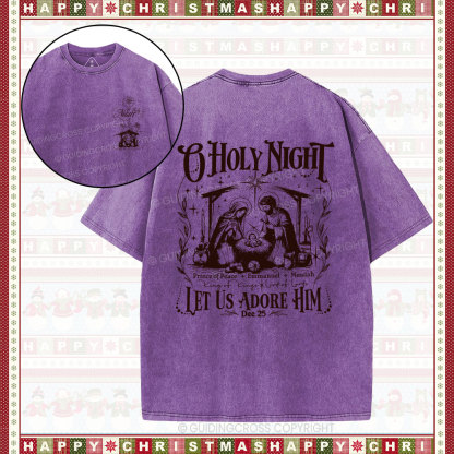 O Holy Night Let Us Adore Him Christian Christmas Washed T-Shirt 