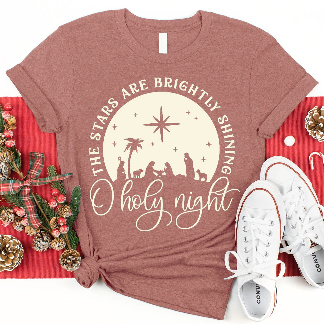 O Holy Night Shirt Cute Christmas Christian T-Shirt Sale - GuidingCross, image size:1101x1101
