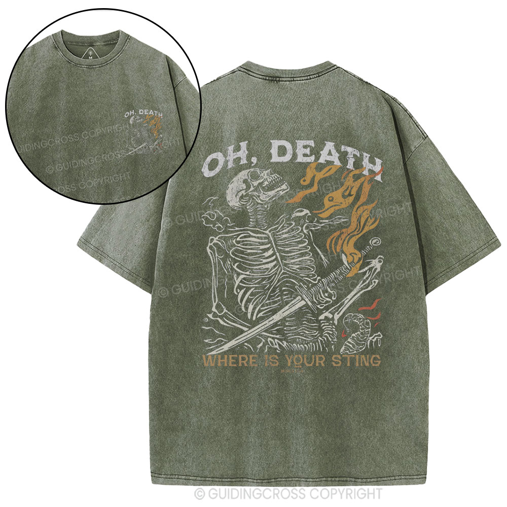 OH Death Where Is Your Sting Christian Washed T-Shirt