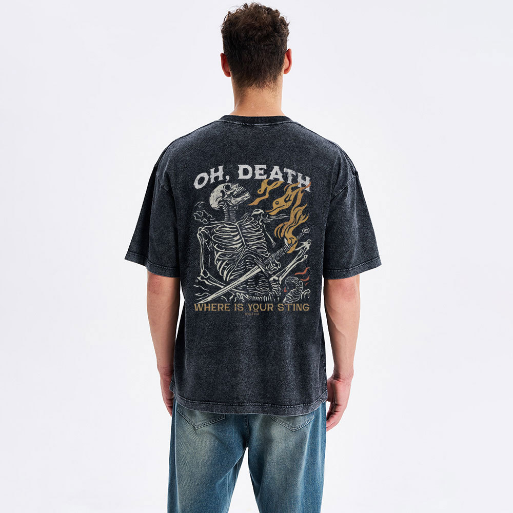 OH Death Where Is Your Sting Christian Washed T-Shirt