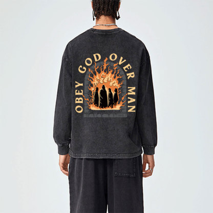 Obey God Over Man Washed Long Sleeve  T-Shirt