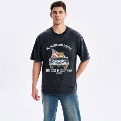 Off To Celebrate Freedom The Lord Christian Washed T-Shirt