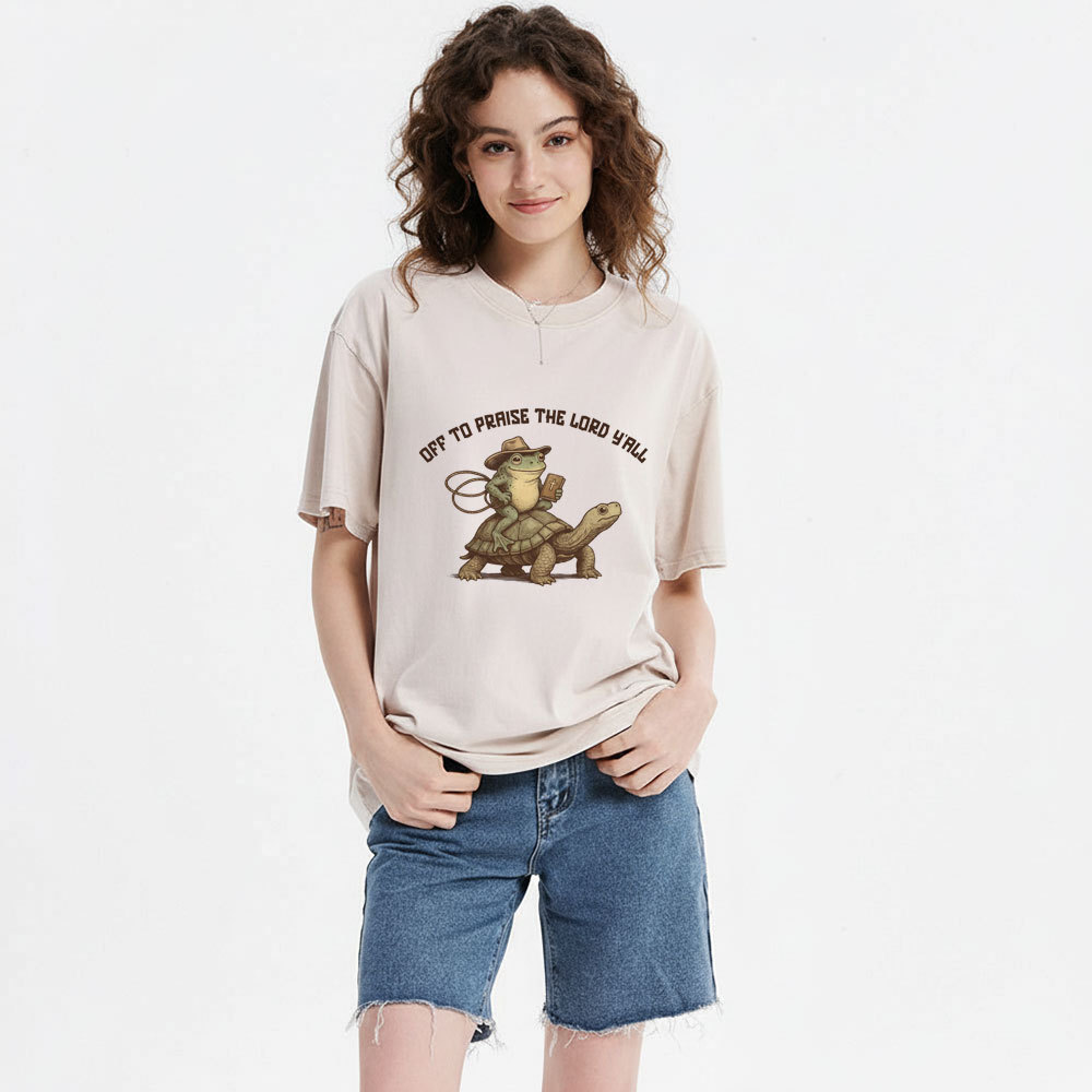 Off To Praise The Lord Y'All Christian Washed T-Shirt