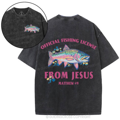 Official Fishing License From Jesus Christian Washed T-Shirt