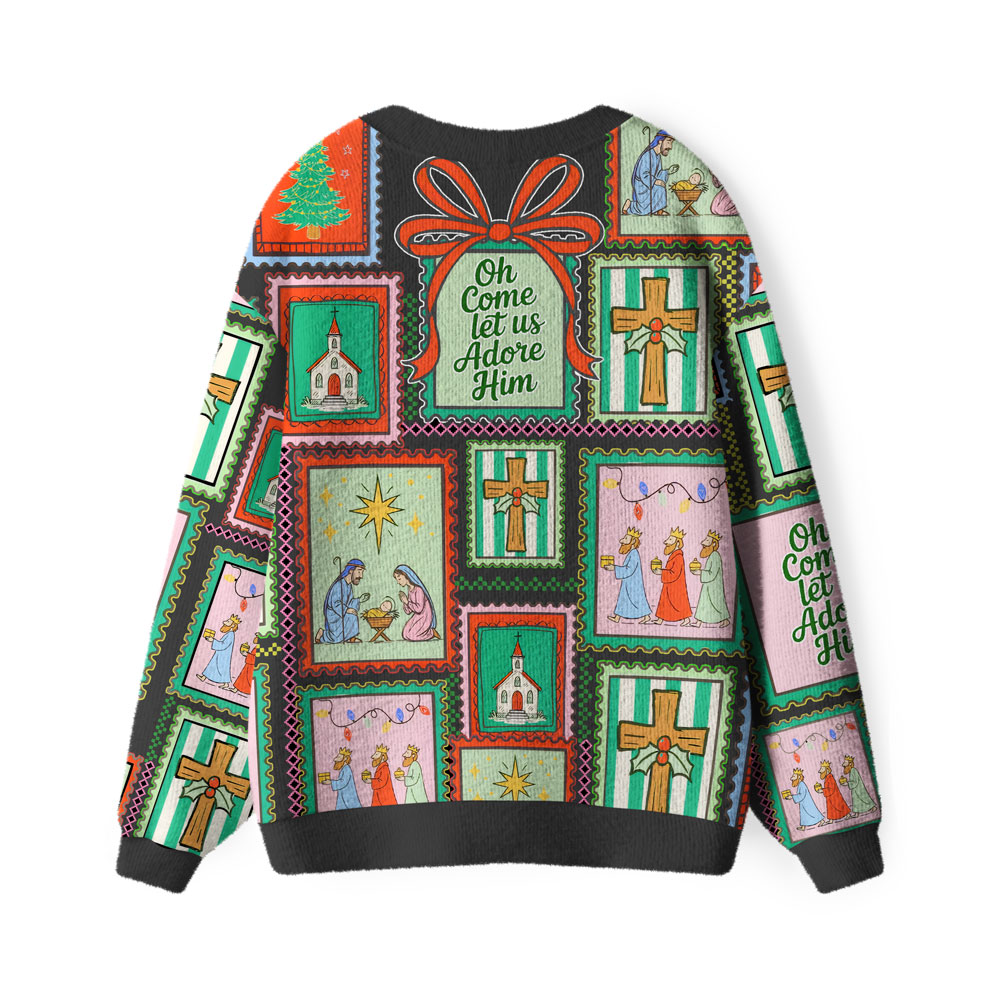 Oh Come Let Adore Him Furry Christian Lightweight Cardigan