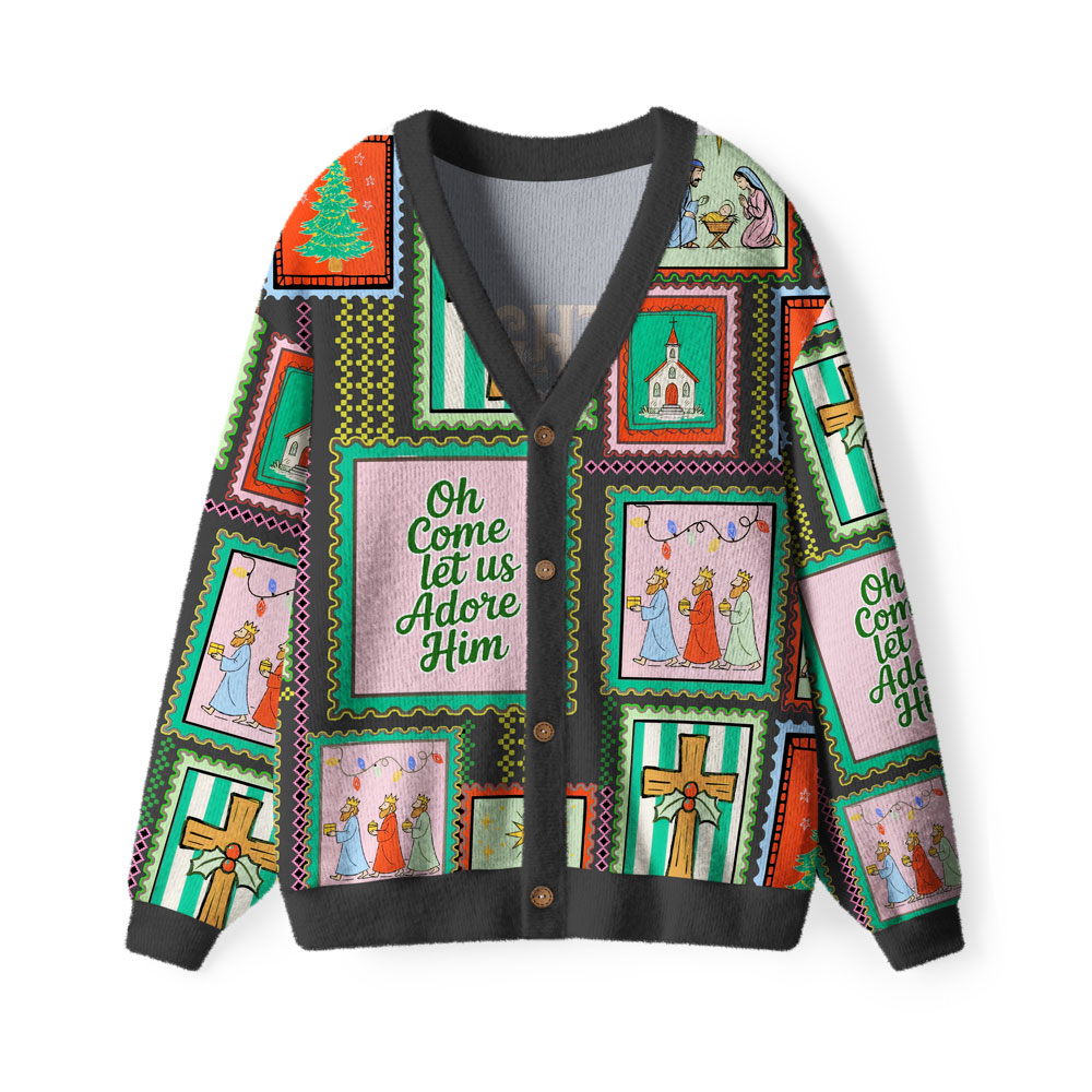 Oh Come Let Adore Him Furry Christian Lightweight Cardigan