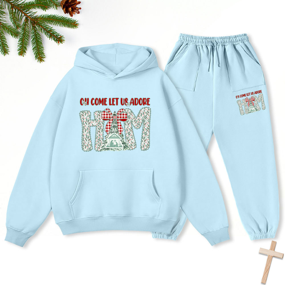 Oh Come Let Us Adore Him Christian Christmas Premium Fleece Hoodie Set