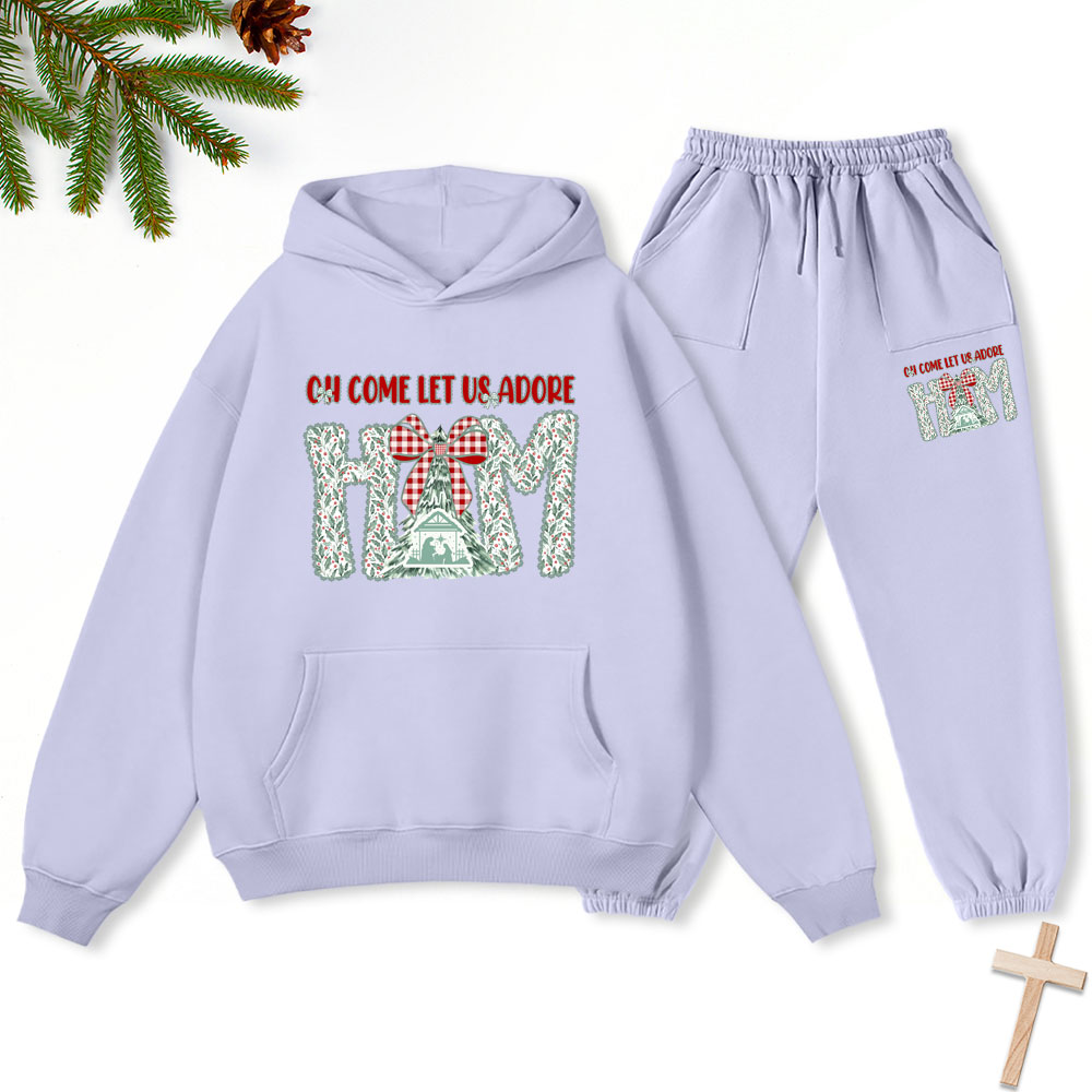 Oh Come Let Us Adore Him Christian Christmas Premium Fleece Hoodie Set