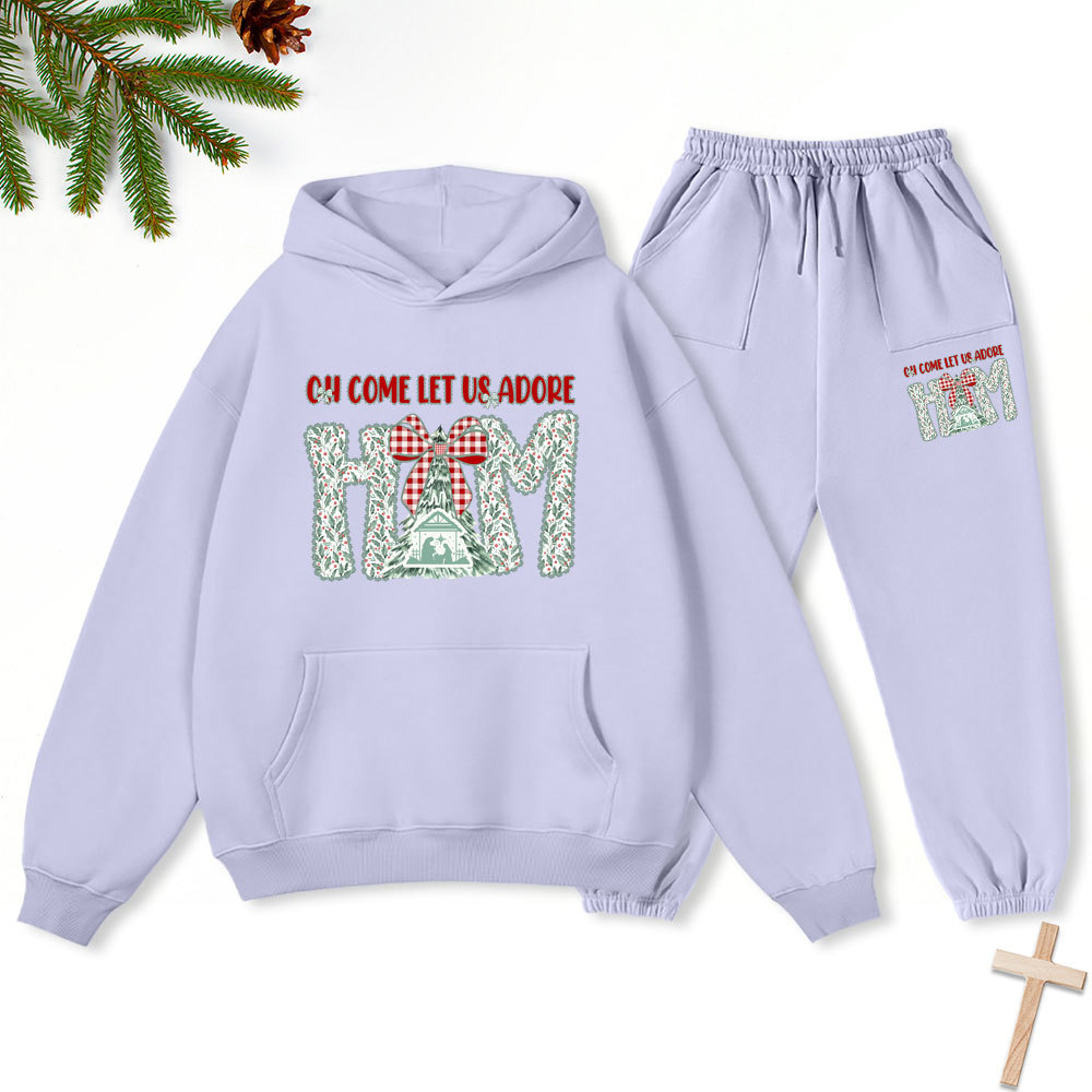 Oh Come Let Us Adore Him Christian Christmas Premium Fleece Hoodie Set