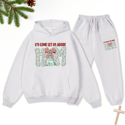 Oh Come Let Us Adore Him Christian Christmas Premium Fleece Hoodie Set