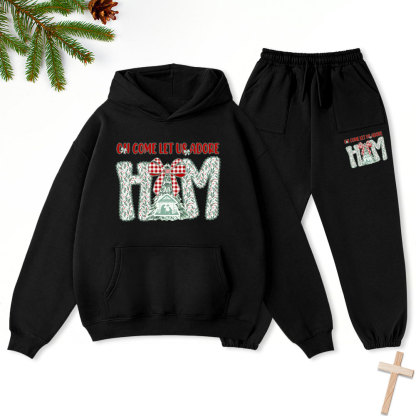 Oh Come Let Us Adore Him Christian Christmas Premium Fleece Hoodie Set
