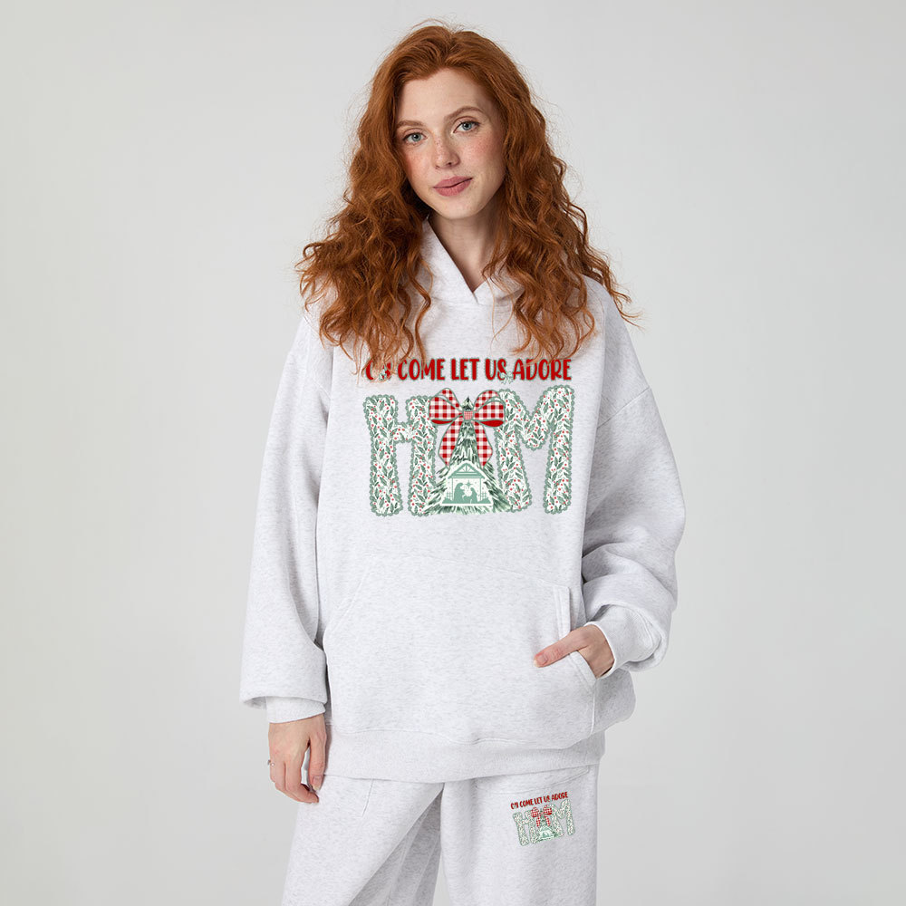 Oh Come Let Us Adore Him Christian Christmas Premium Fleece Hoodie Set