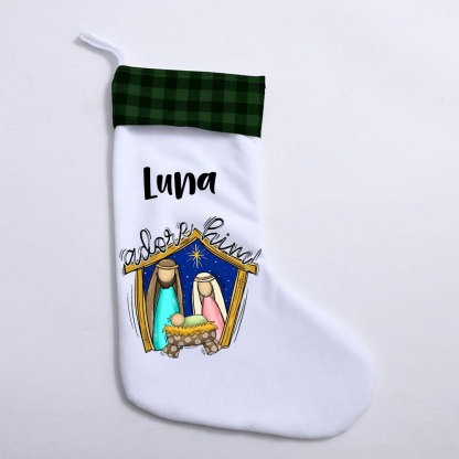Oh Come Let Us Adore Him Christian Christmas Stocking