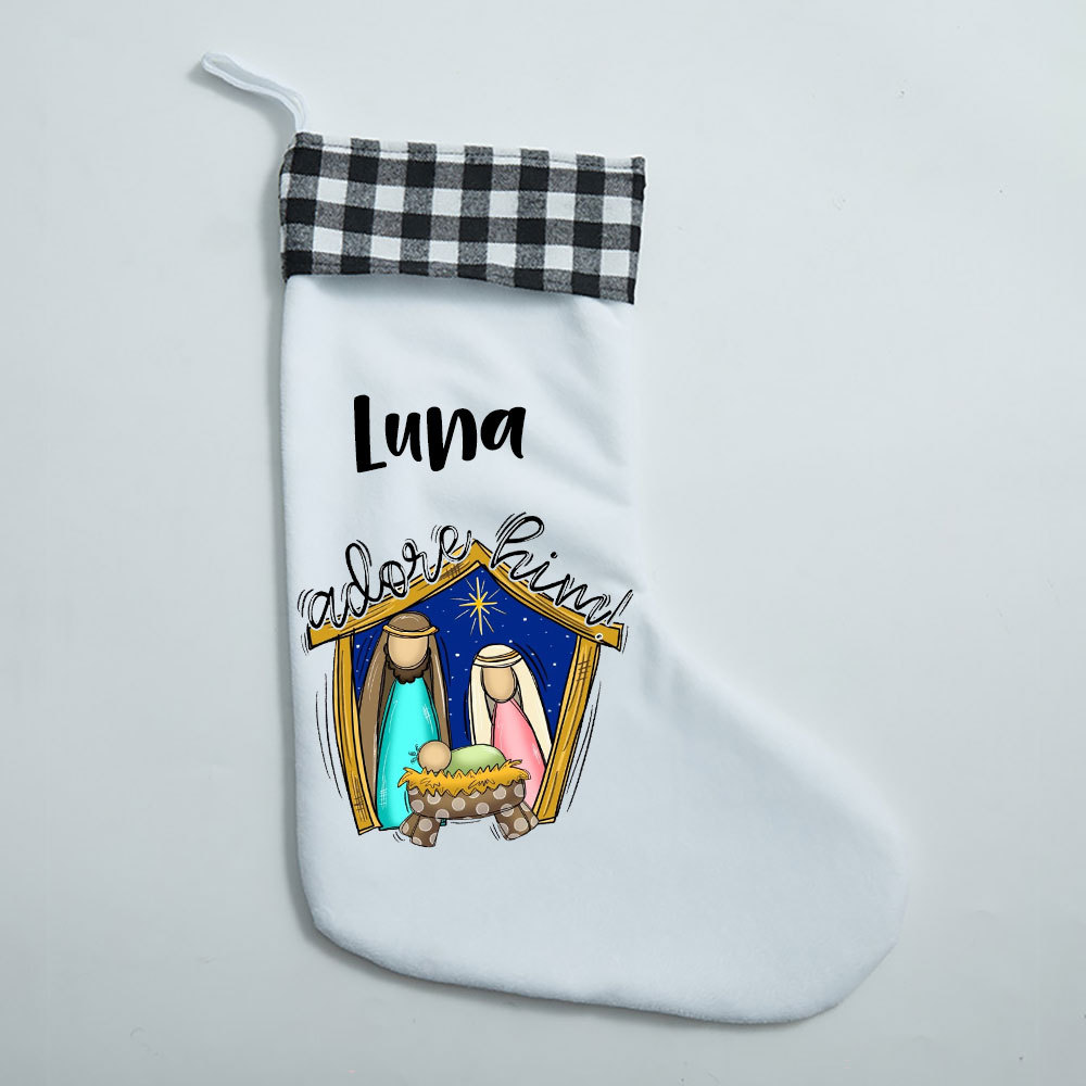 Oh Come Let Us Adore Him Christian Christmas Stocking