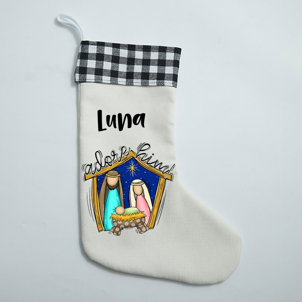 Oh Come Let Us Adore Him Christian Christmas Stocking