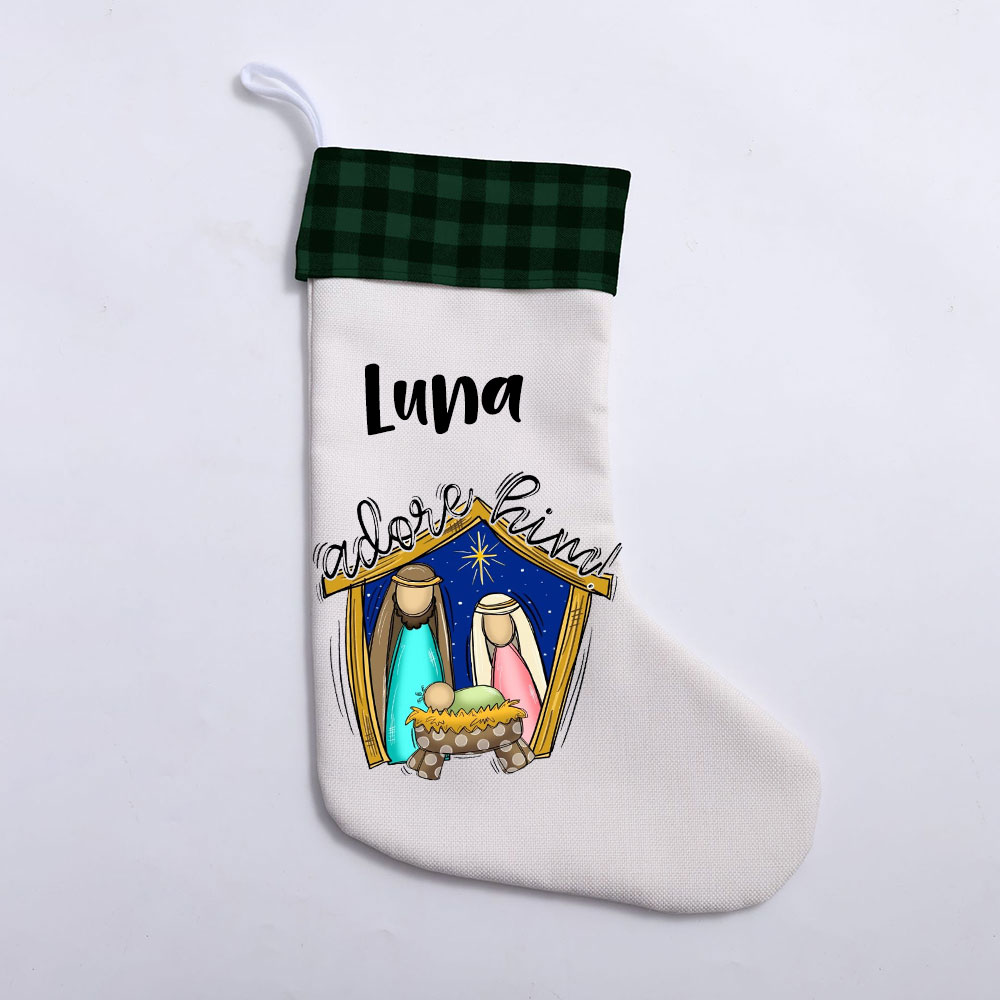Oh Come Let Us Adore Him Christian Christmas Stocking