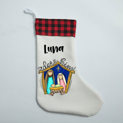 Oh Come Let Us Adore Him Christian Christmas Stocking