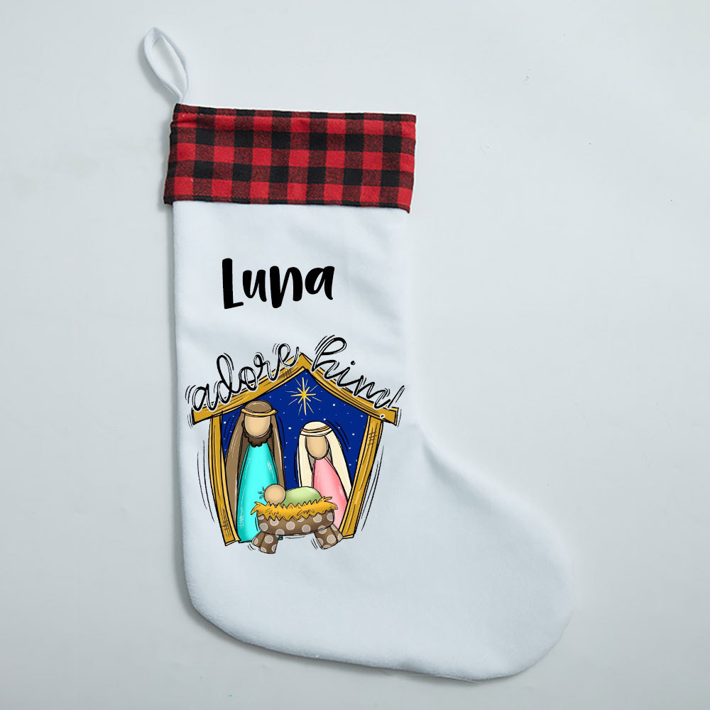 Oh Come Let Us Adore Him Christian Christmas Stocking