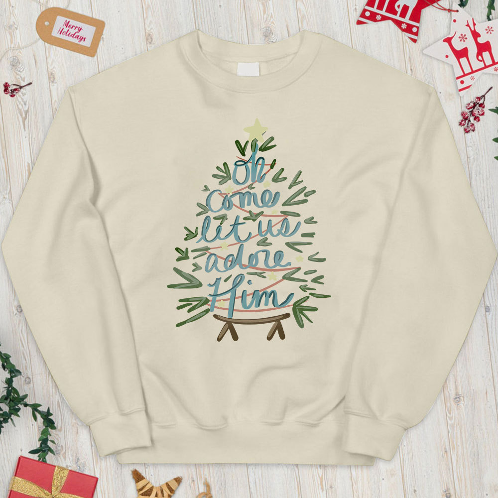 Oh Come Let Us Adore Him Christian Christmas Sweatshirt