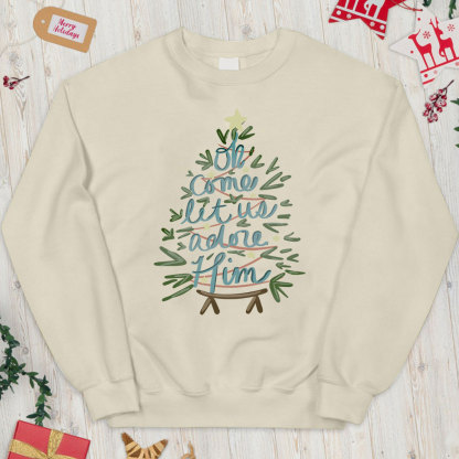 Oh Come Let Us Adore Him Christian Christmas Sweatshirt