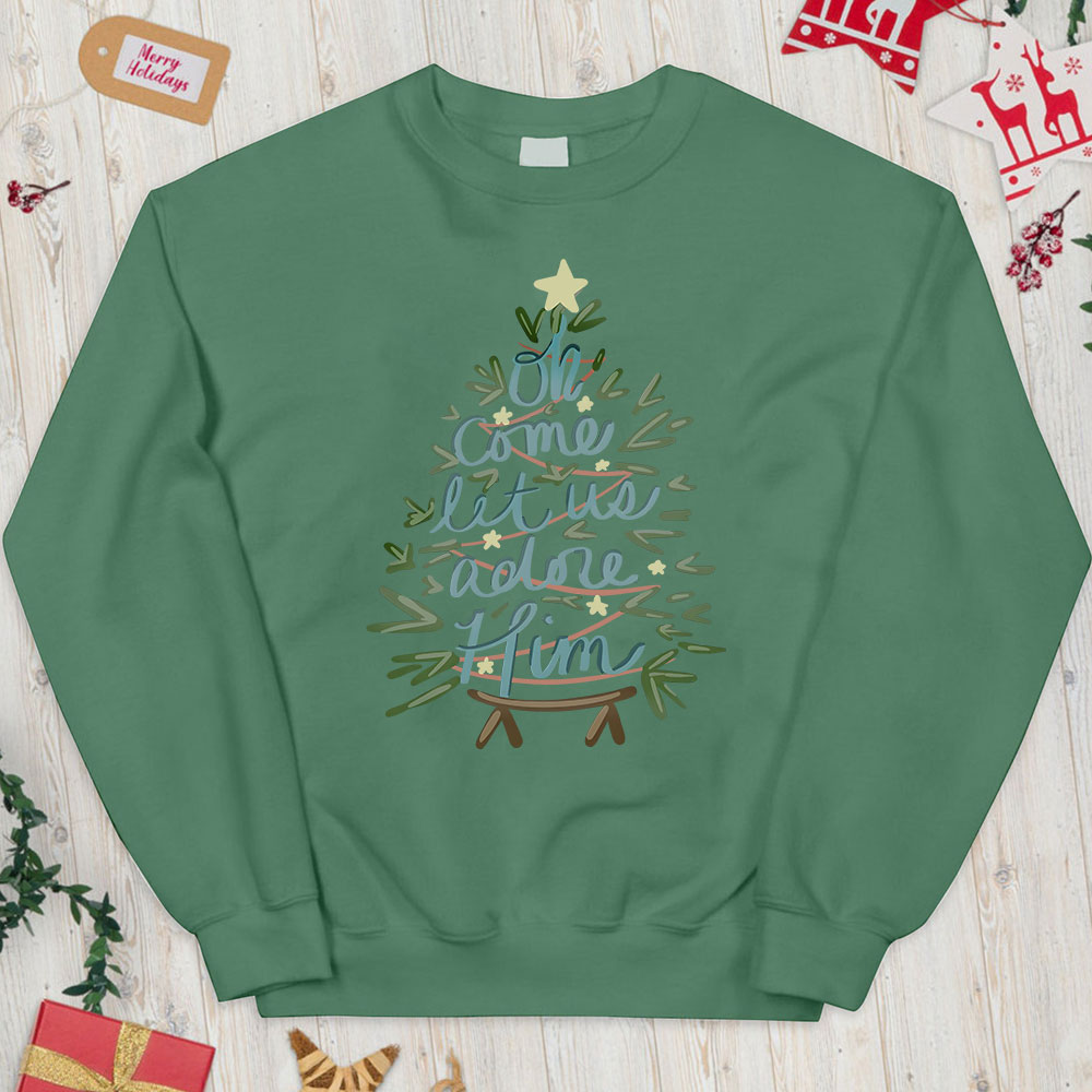 Oh Come Let Us Adore Him Christian Christmas Sweatshirt