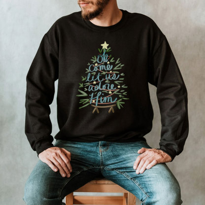 Oh Come Let Us Adore Him Christian Christmas Sweatshirt