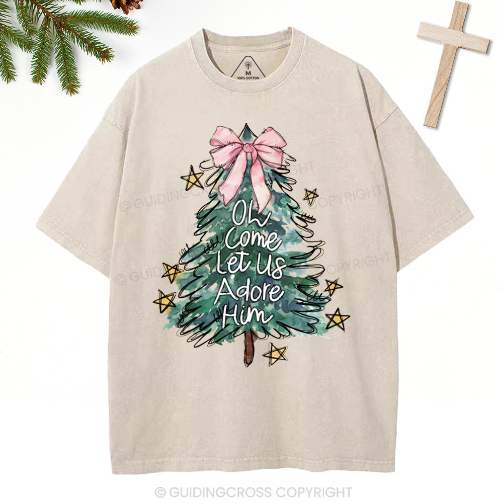 Oh Come Let Us Adore Him Christian Christmas Washed T-Shirt