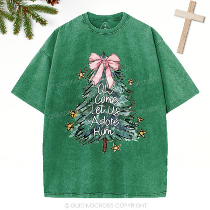 Oh Come Let Us Adore Him Christian Christmas Washed T-Shirt