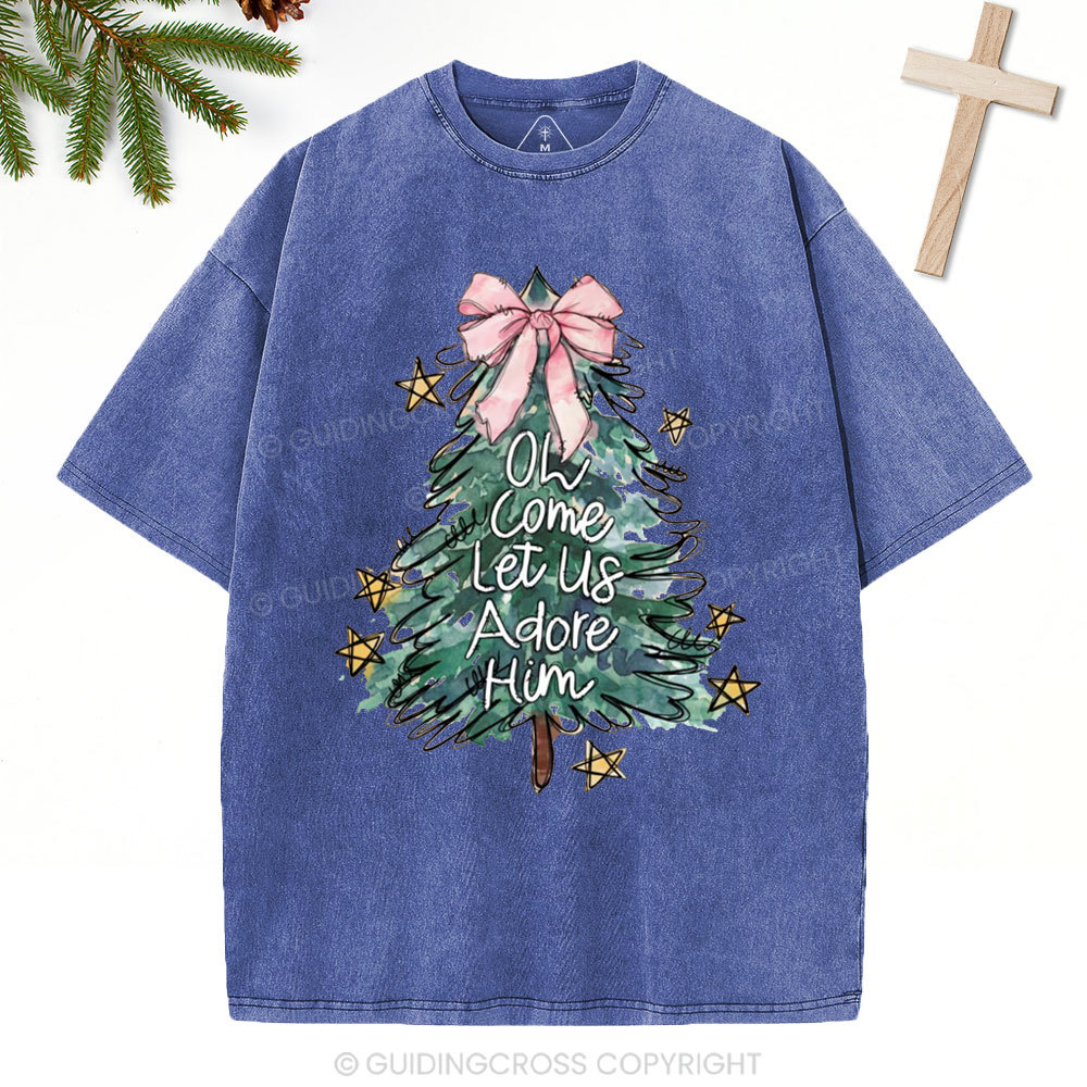 Oh Come Let Us Adore Him Christian Christmas Washed T-Shirt