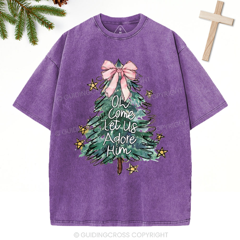Oh Come Let Us Adore Him Christian Christmas Washed T-Shirt