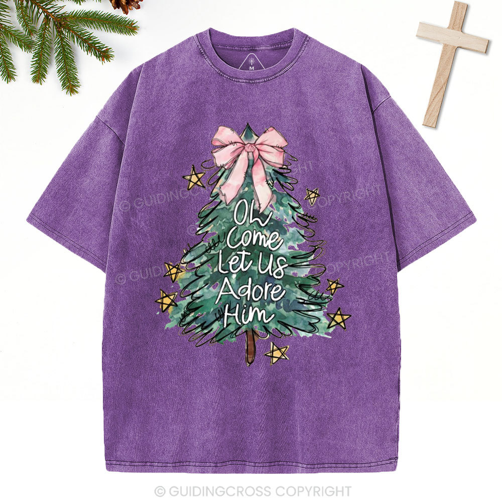 Oh Come Let Us Adore Him Christian Christmas Washed T-Shirt