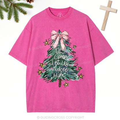 Oh Come Let Us Adore Him Christian Christmas Washed T-Shirt