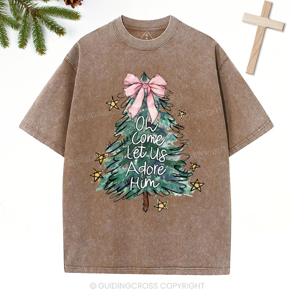Oh Come Let Us Adore Him Christian Christmas Washed T-Shirt