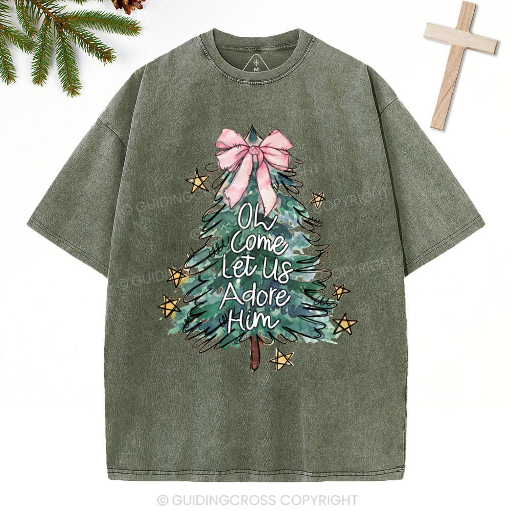 Oh Come Let Us Adore Him Christian Christmas Washed T-Shirt