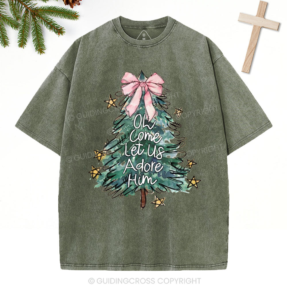 Oh Come Let Us Adore Him Christian Christmas Washed T-Shirt