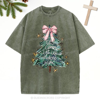 Oh Come Let Us Adore Him Christian Christmas Washed T-Shirt